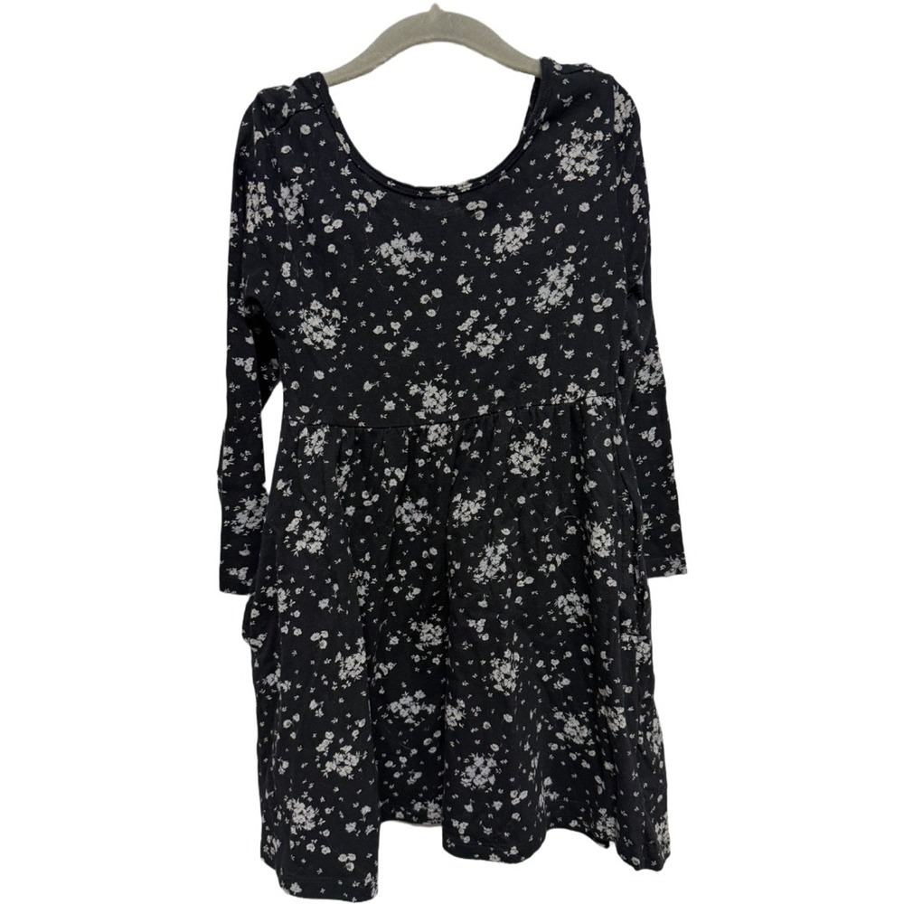 Old Navy Girls Floral Dress Size 6-7 Black White Long Sleeve Skater Dress